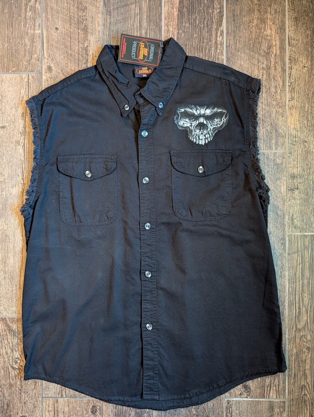 Hot Leathers Shredder Skull Black Sleeveless Denim Biker Shirt NWT 3XL